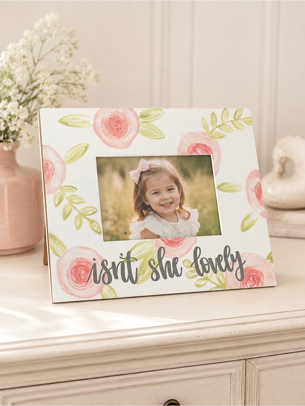 Glory Haus Isn’t She Lovely Floral Wood 5x7 Photo Frame NWOT